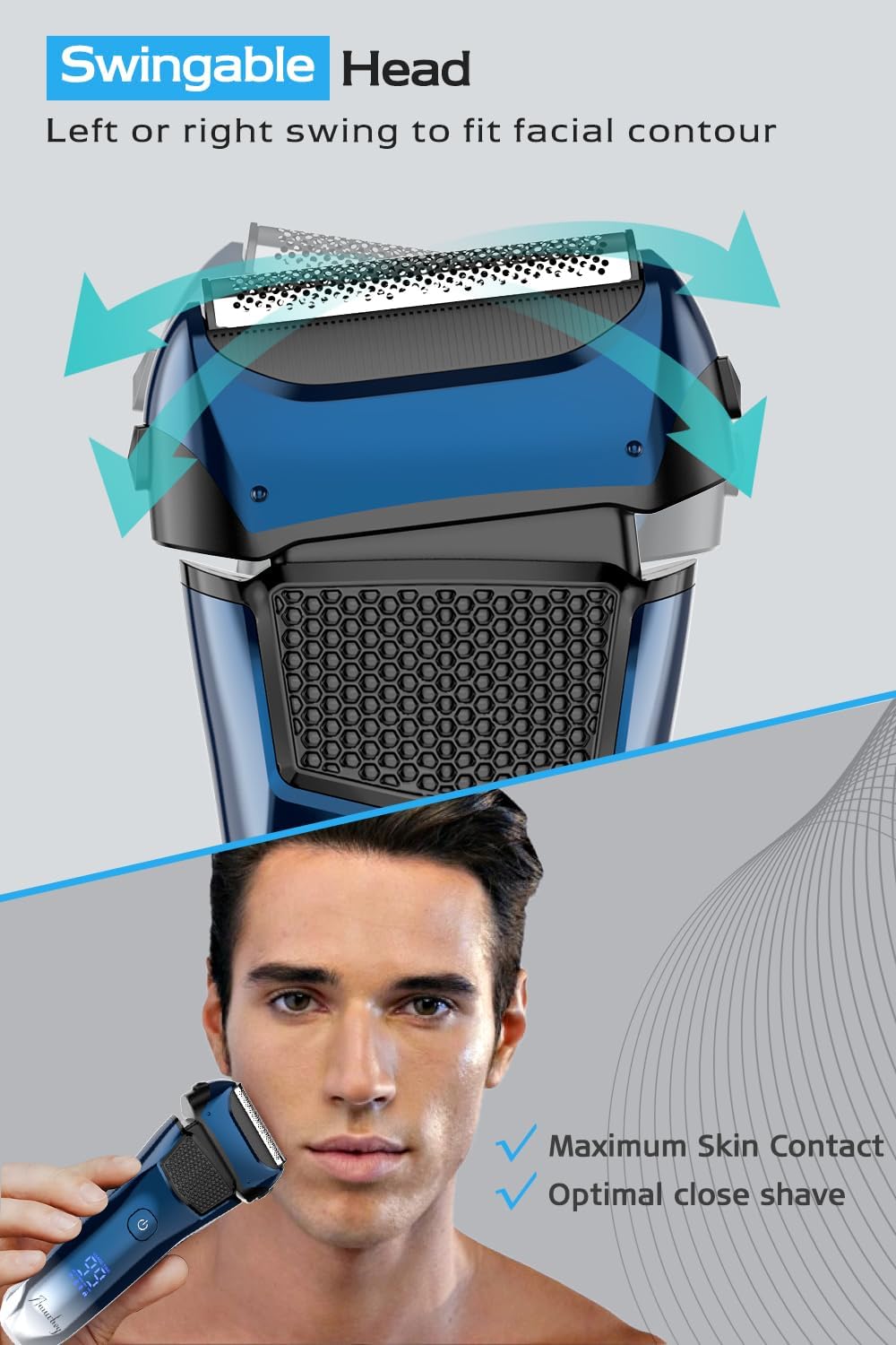 Detalle 2 de Amurhey FK-609 elektrisch scheerapparaat met 3 flexibele messen en precisietrimmer