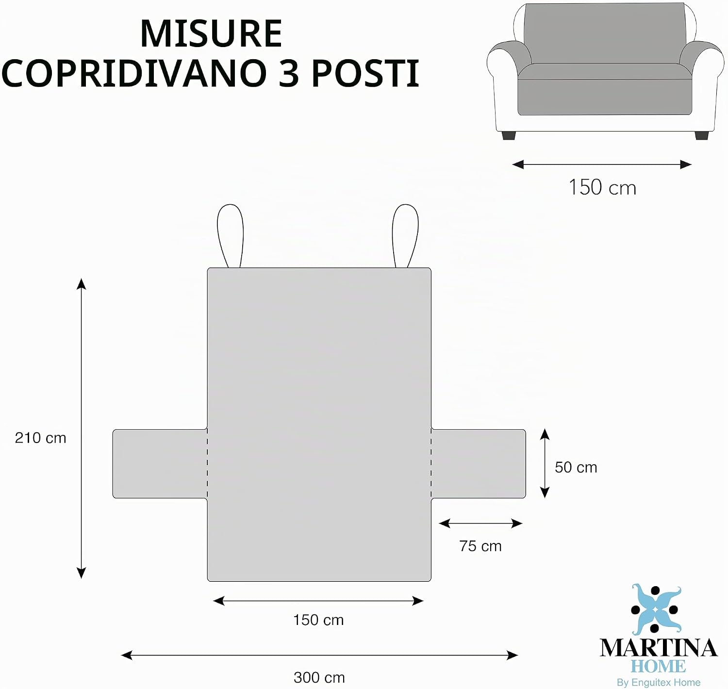 Detalle de Martina Home Diamond Copridivano imbottito 3 Posti – Antracite/Nero: copridivano reversibile, lavabile e pratico