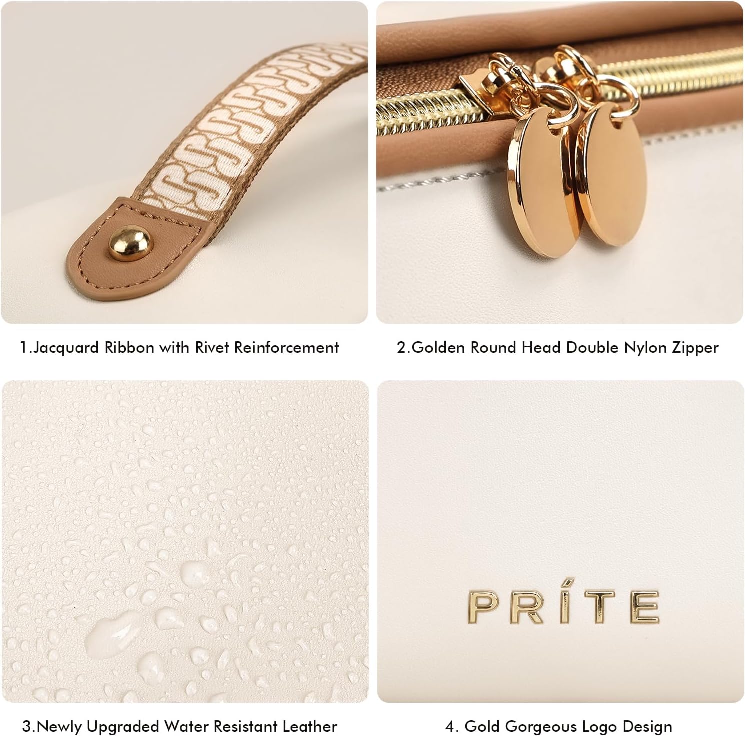 Thumbnail 6 de Prite Women’s Travel Makeup Bag (Beige) — Waterproof Vegan Leather Organizer with Clear Divider