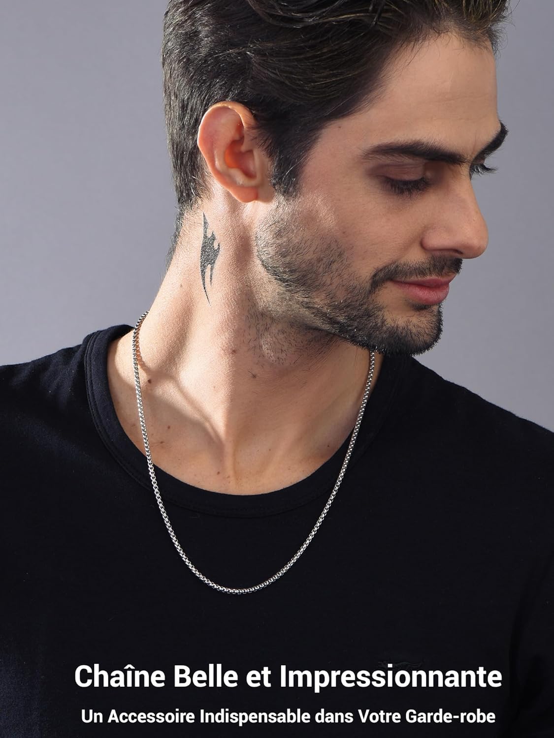 Thumbnail 1 de PROSTEEL Chaîne Collier Homme Maille Vénitienne Arrondie 3 mm – Acier Inoxydable + Plaqué Or/Métal Noir, Longueurs 46–81 cm