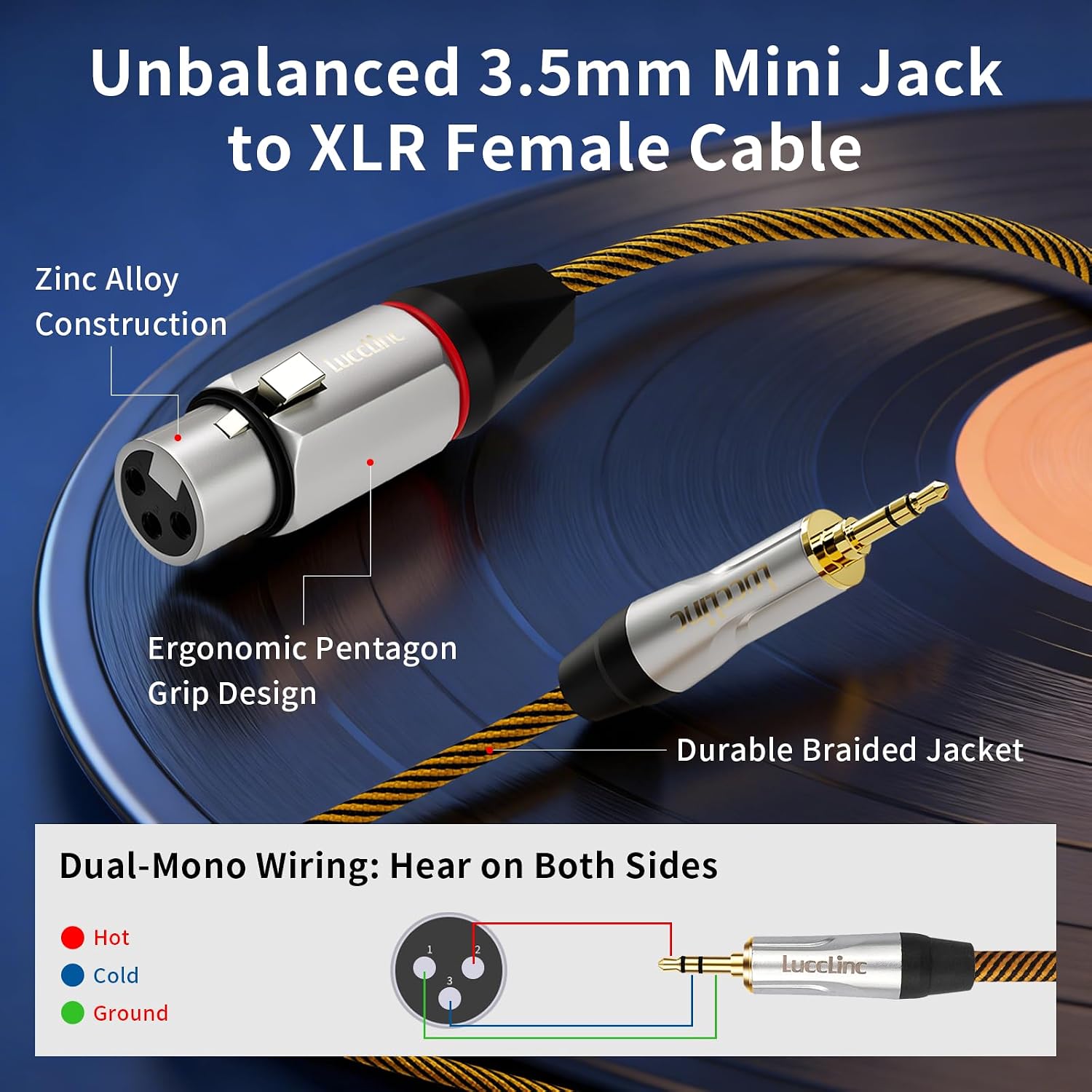 Detalle 2 de LuccLinc XLR to 3.5mm audio cable, 10 ft