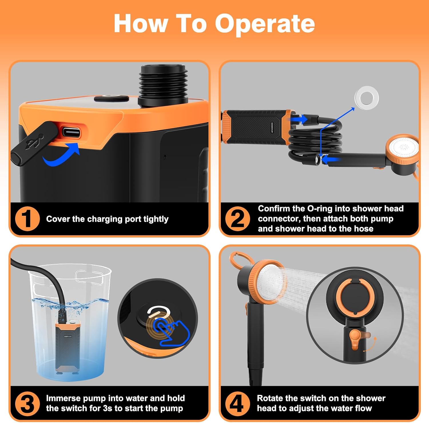 Thumbnail 6 de Heyeke Portable Camping Shower with 8000mAh Battery and LED Display