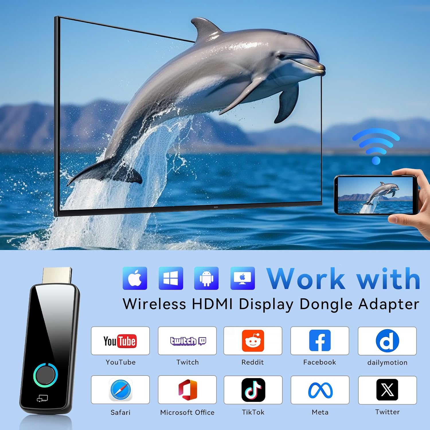 Detalle de Adaptateur HDMI sans Fil W3401 – Dongle Miracast/AirPlay pour TV, Projections et Moniteurs
