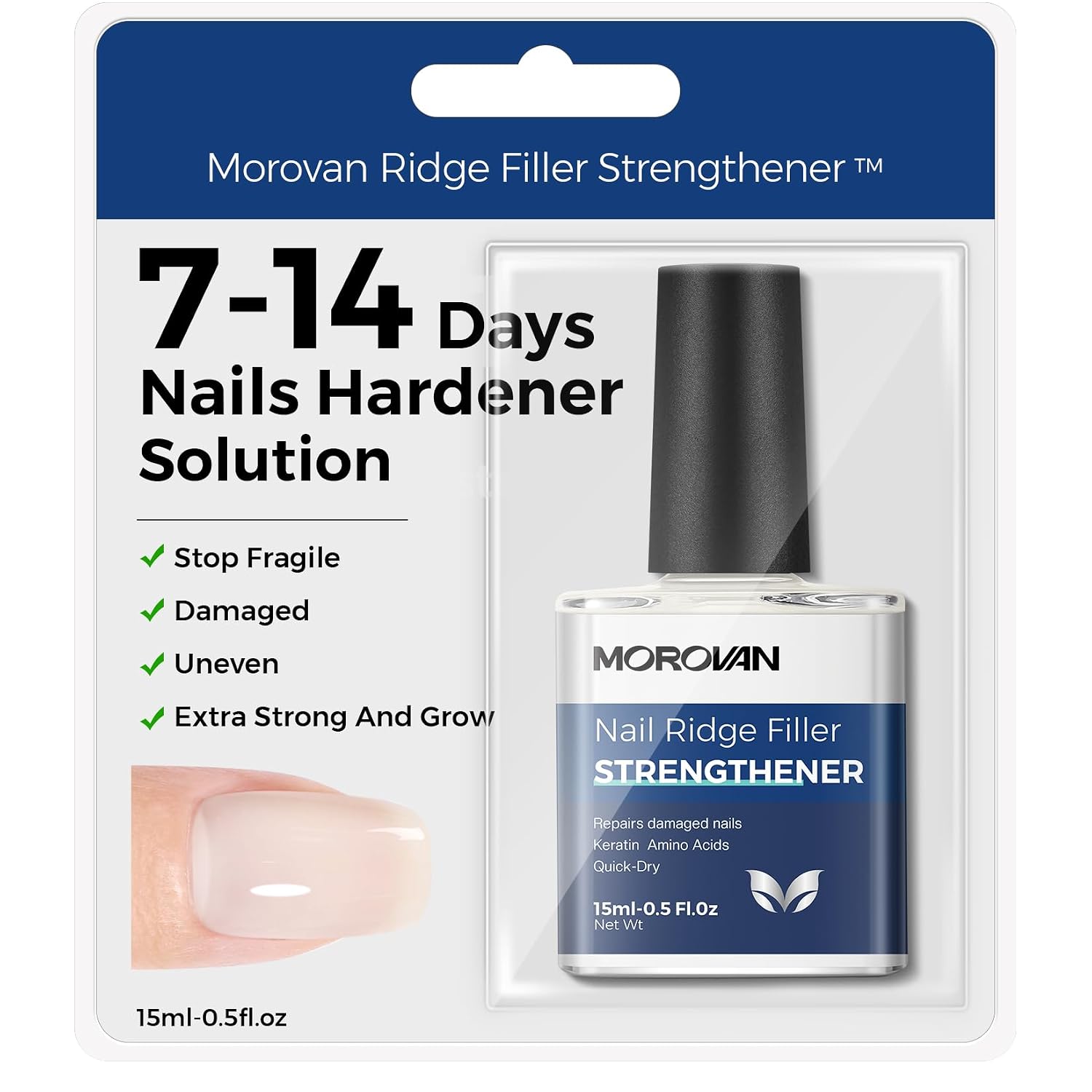 Detalle de Morovan Nail Strengthener and Growth Milky White (Keratin + Calcium) Ridge Filler & Nail Repair Polish