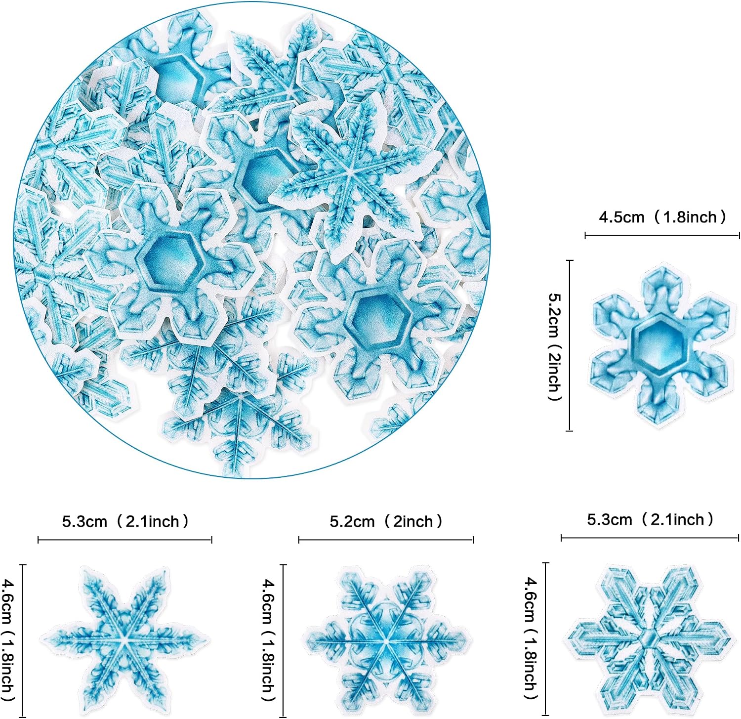 Detalle 2 de Keaziu Edible Snowflake Cake Toppers, 40-Piece Blue Rice Paper Set