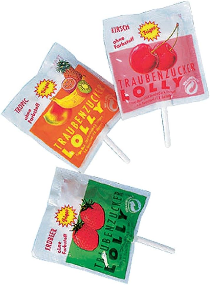 Detalle de Frigeo Grape Sugar Lollies, 100 Pieces, 750 g Bucket, Three Fruit Flavours