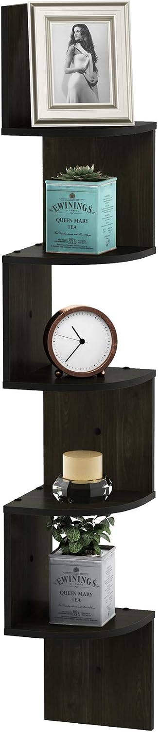 Detalle 2 de Furinno Rossi 壁掛けコーナーシェルフ 3段・2個セット エスプレッソ仕上げ