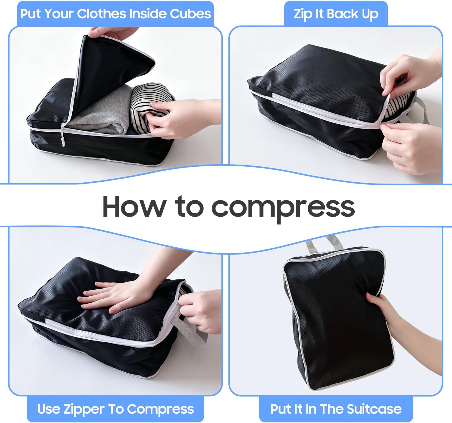 Thumbnail 3 de 12 Pack Compression Packing Cubes: Expandable & Ultralight Travel Organisers