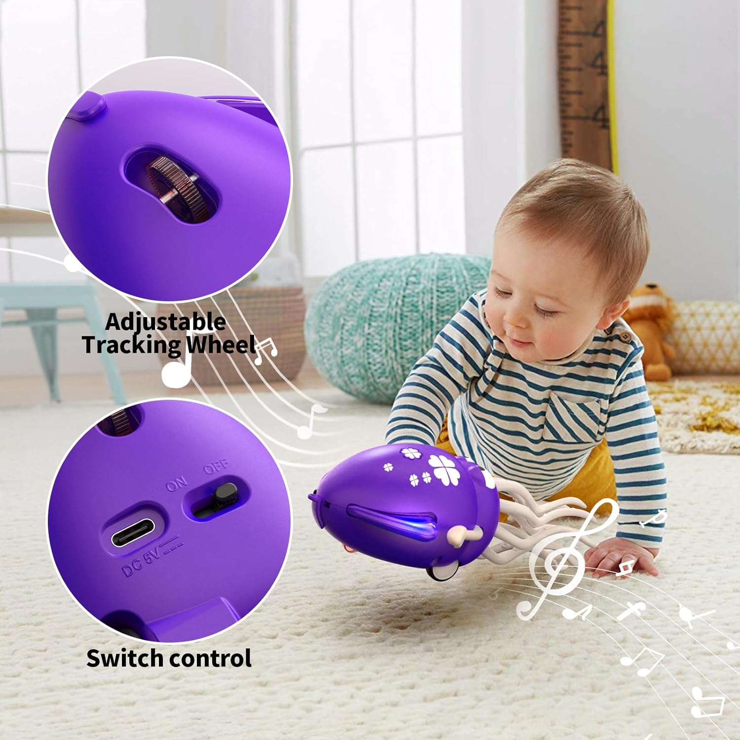 Thumbnail 5 de Jouet pieuvre dansante intelligent avec lumières LED et musique — robot interactif rechargeable pour bébé (violet)