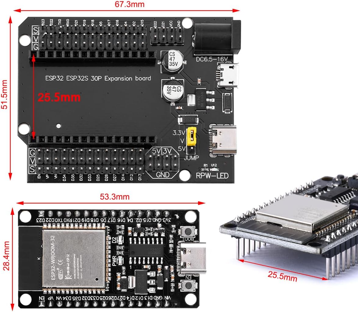 Detalle 2 de 2 Sätze für ESP32S und Terminal Adapter, NodeMcu – Entwicklungsboard mit WLAN und Bluetooth