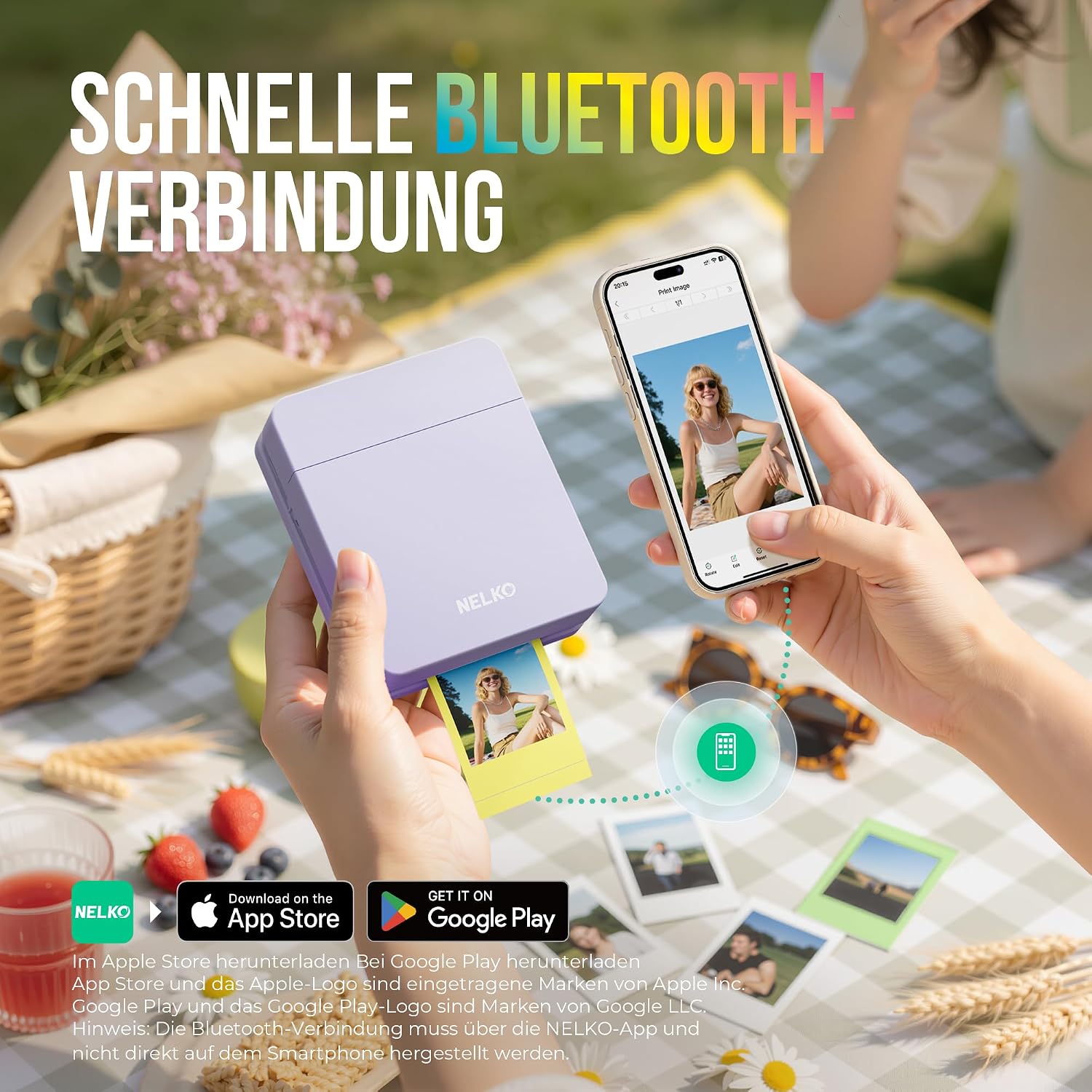 Detalle de Nelko Fotodrucker PP01 – Tragbarer Mini-Fotodrucker mit 20 Blatt Klebe-Fotopapier und AI-App