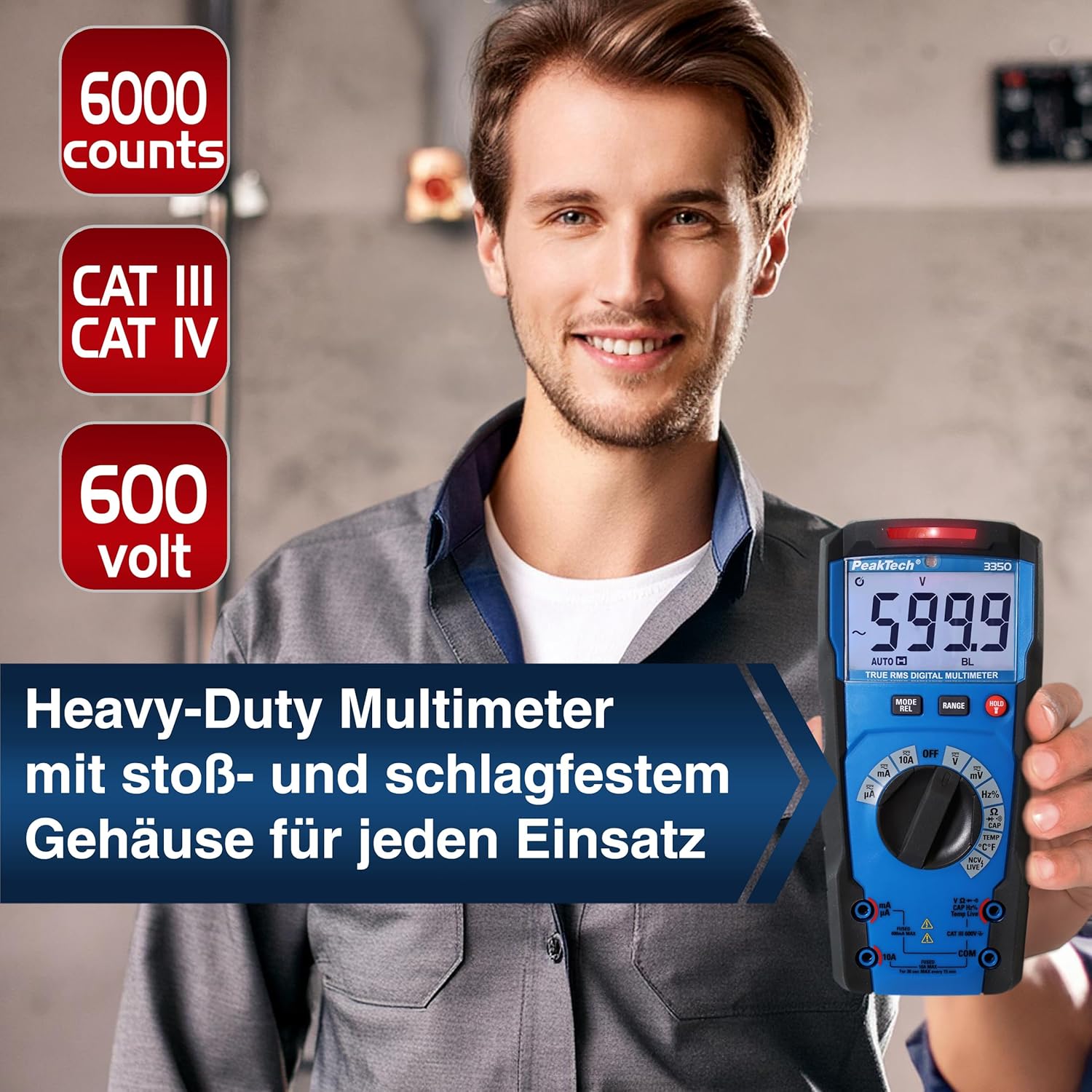 Thumbnail 3 de PeakTech P 3350 – True RMS Multimeter mit Digitalanzeige, 6000 Counts, Auto-Range, 10 A, CAT III 600 V