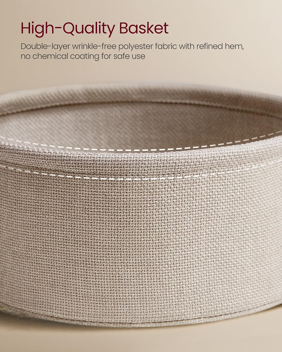Detalle 2 de VASAGLE ULET223W10 LILEA Round Side Table with Fabric Basket, Matte White