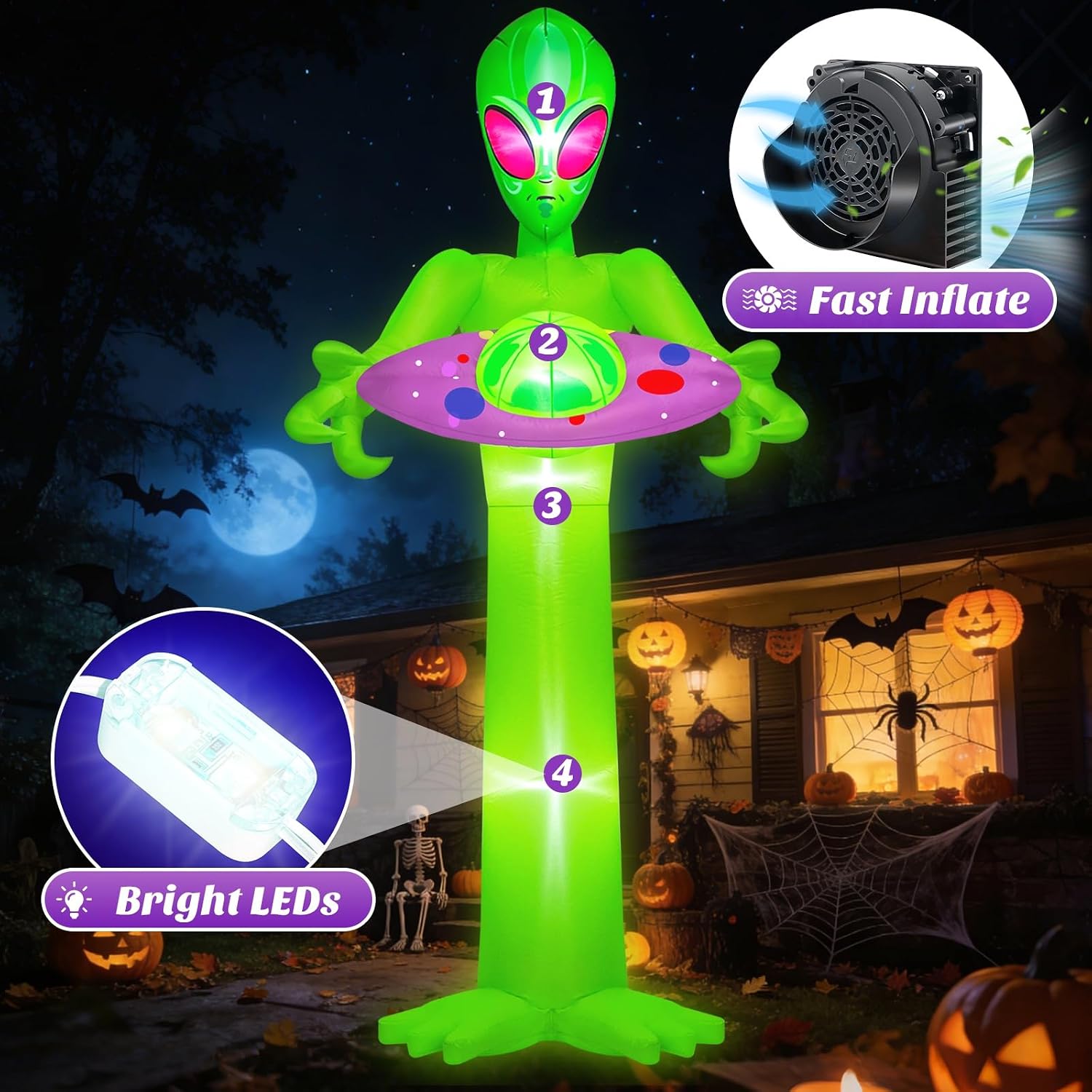 Detalle de Danxilu H-Alien-001-10F 10-Foot Inflatable Alien with White LED Lights