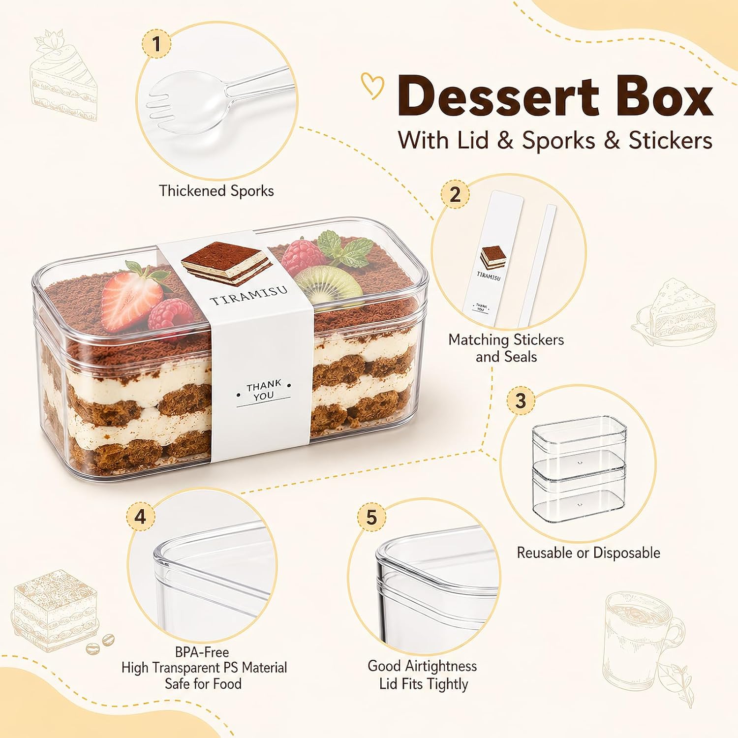 Detalle de Hatrb CPDC-25PACK Clear 8 oz Dessert Cups with Lids and Serving Accessories