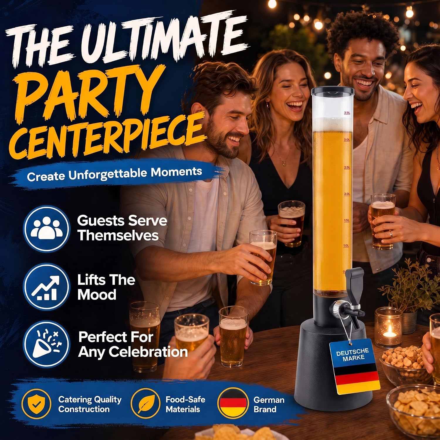 Detalle de GOODS+GADGETS® 3.5 L Beer Tower Dispenser with Tap, Ice & Stainless Steel
