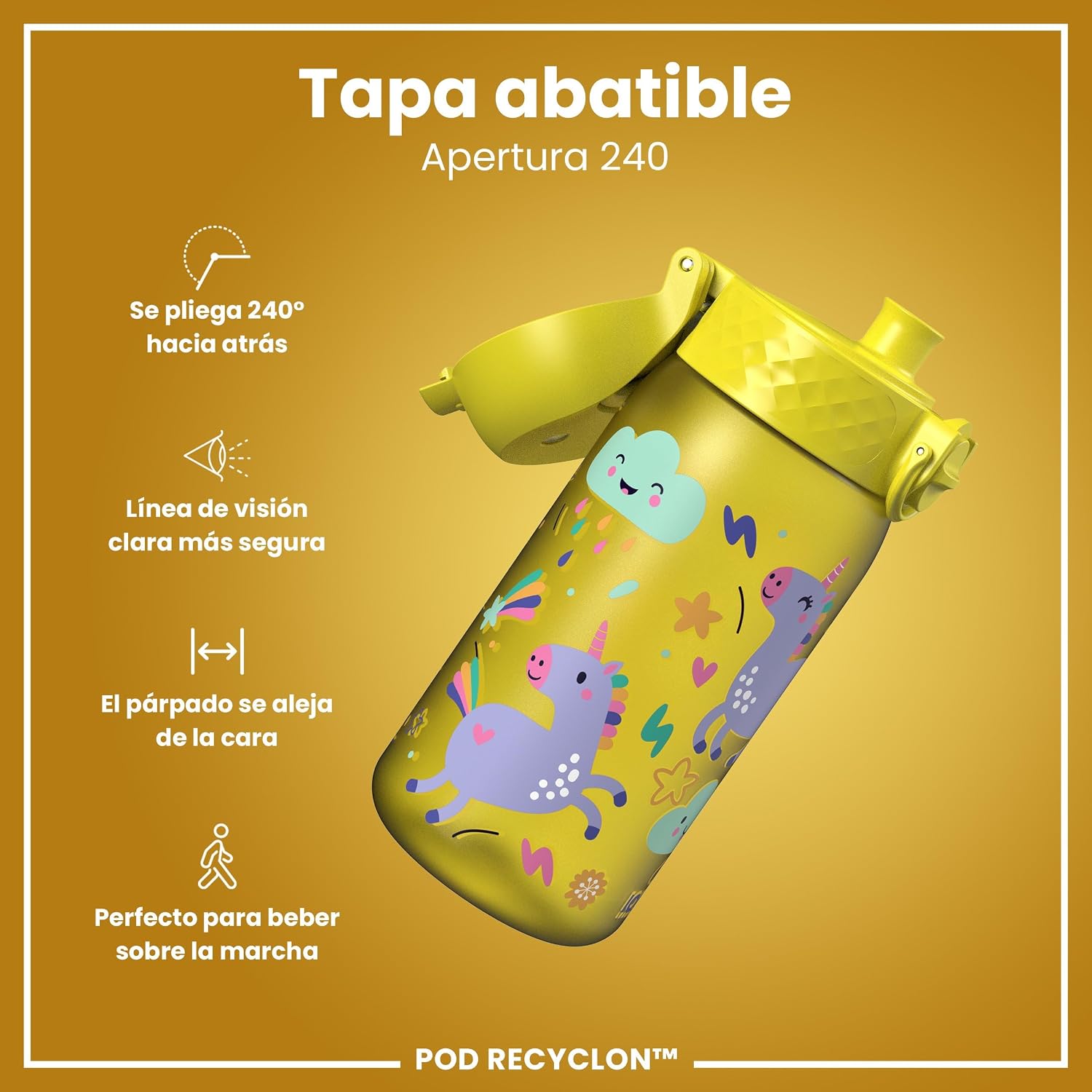 Thumbnail 3 de ion8 Botella de Agua para Niños 350ml Antigoteo Unicornios Amarillo 🦄