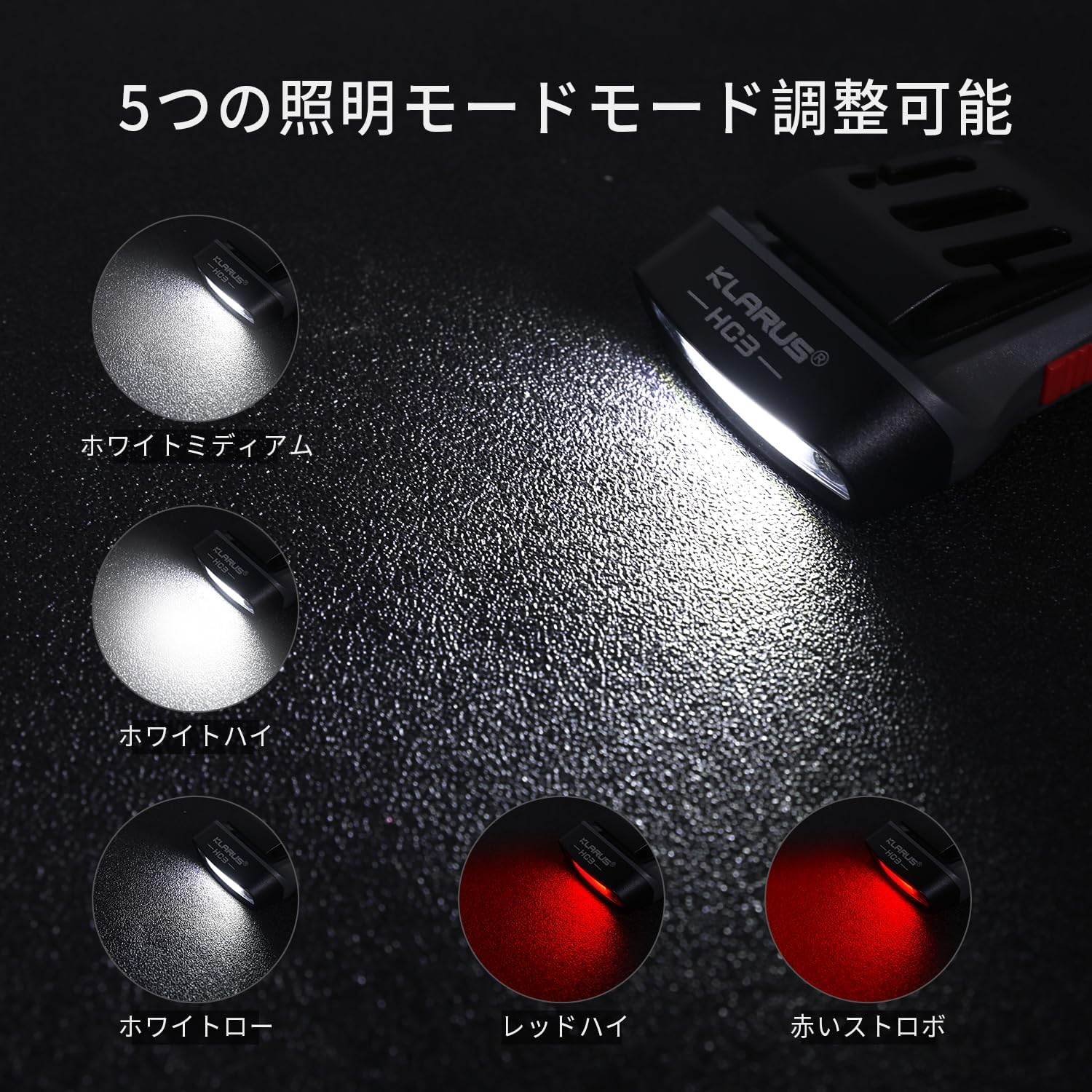 Detalle de Klarus HC3 Clip rechargeable : phare LED mains libres avec lumière rouge pour pêche, course et camping