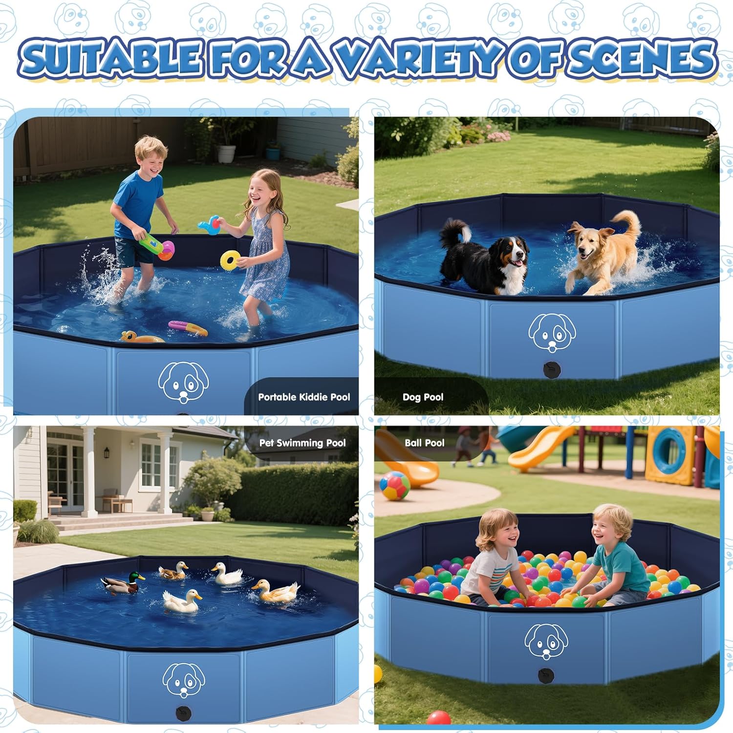 Detalle de Lozzzyo Hundepool 160 × 30 cm – faltbar, rutschfestes PVC Planschbecken für große Hunde