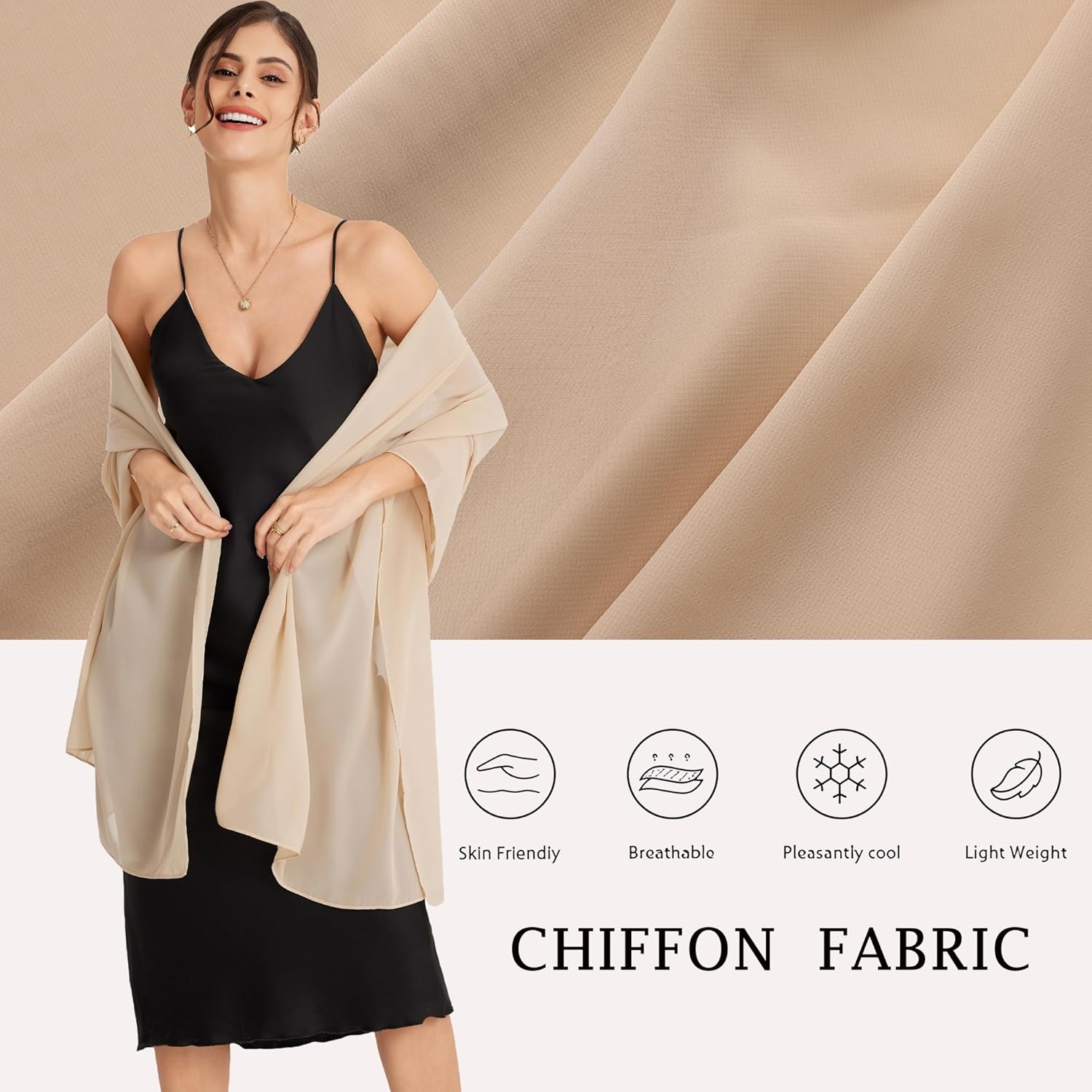 Thumbnail 1 de Pukguro Sheer Chiffon Shawl Wraps for Evening Dresses (Beige)