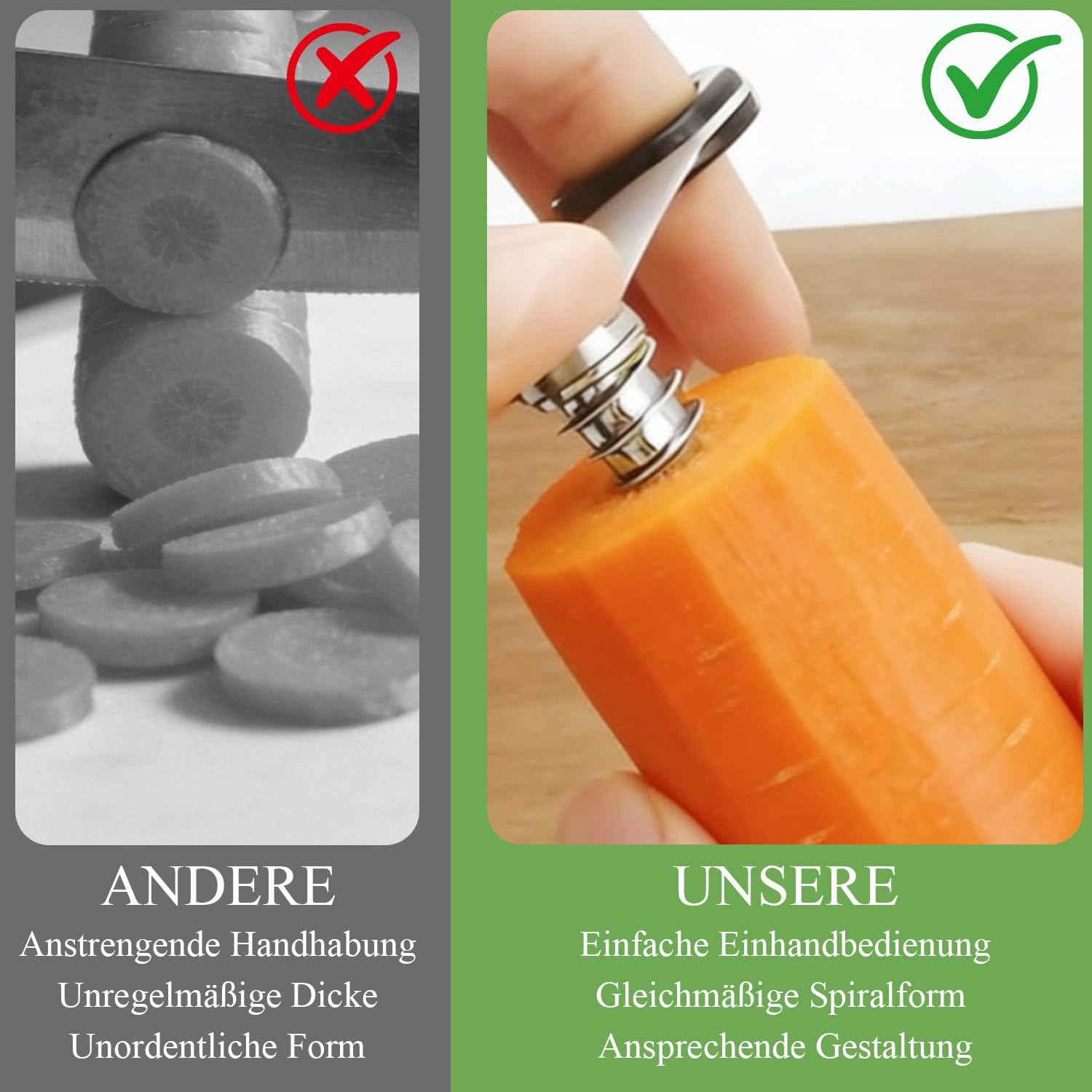 Thumbnail 6 de 2 Stück Spiralschneider Gemüse – Tragbarer Julienneschneider und Kartoffelschäler aus Edelstahl