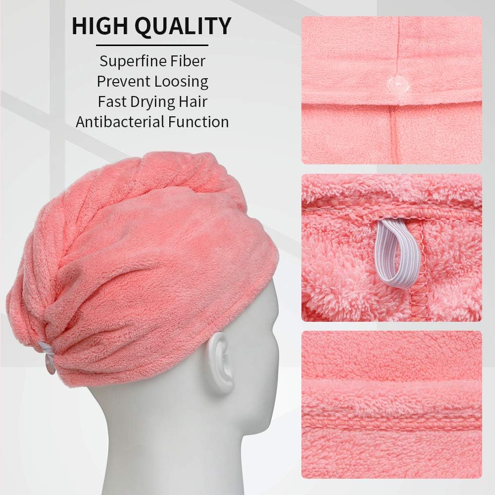 Detalle de ACWOO Handtuch Haarturban (3er-Set) – Turban-Handtuch aus Mikrofaser mit Knopf für langes Haar