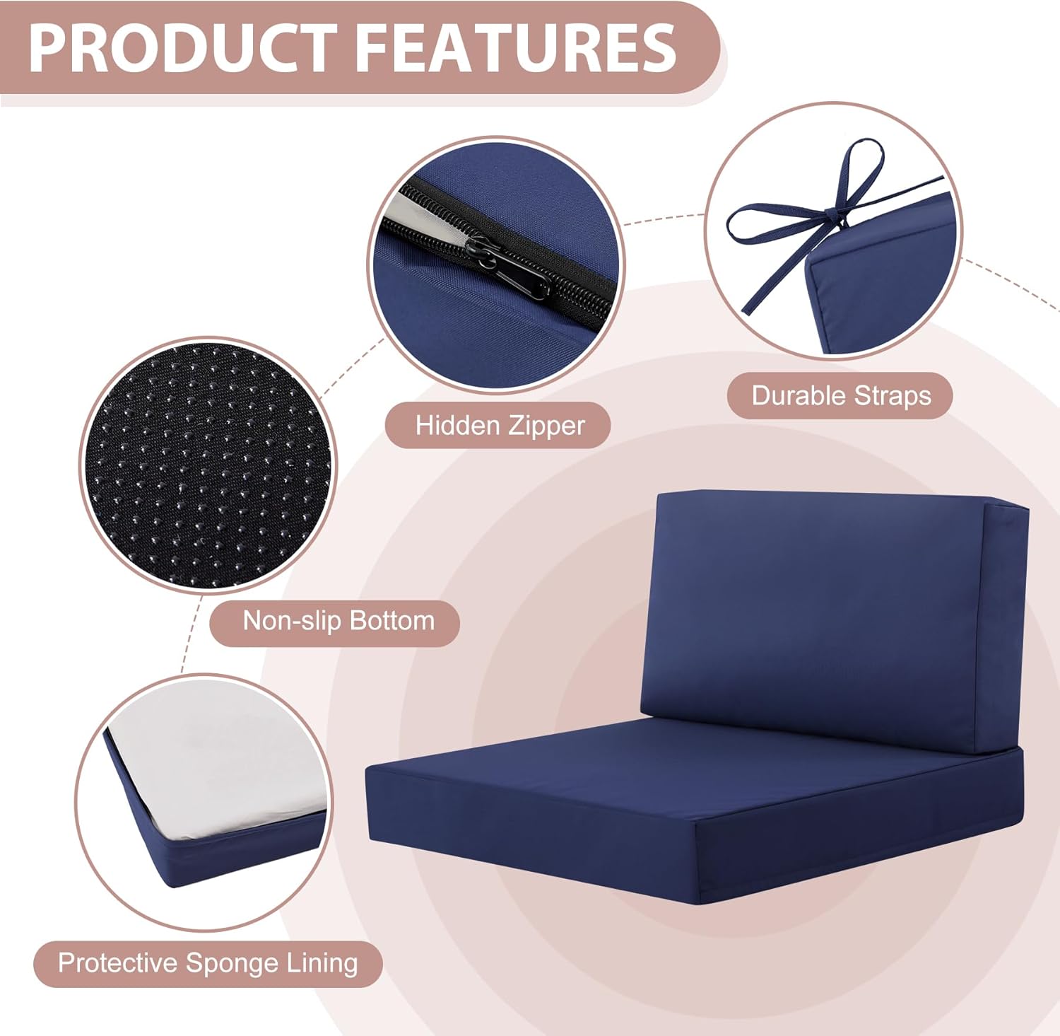 Detalle de MuaMelop 14PCS-NavyBlue 14-Piece Patio Sectional Cushion Set, Water-Resistant
