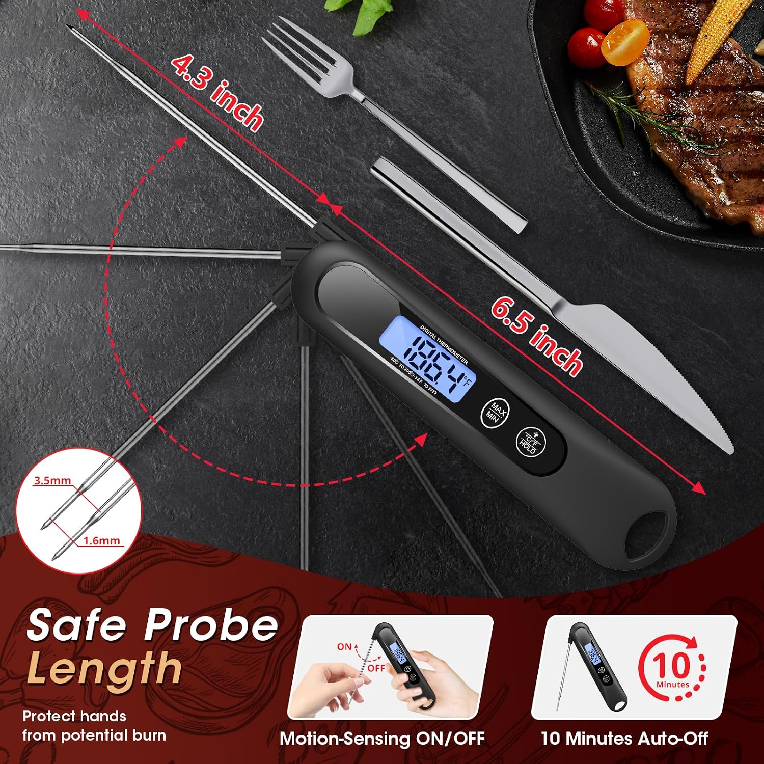 Detalle de Generic Meat Thermometer Digital Food Thermometer, Backlit Foldable Probe