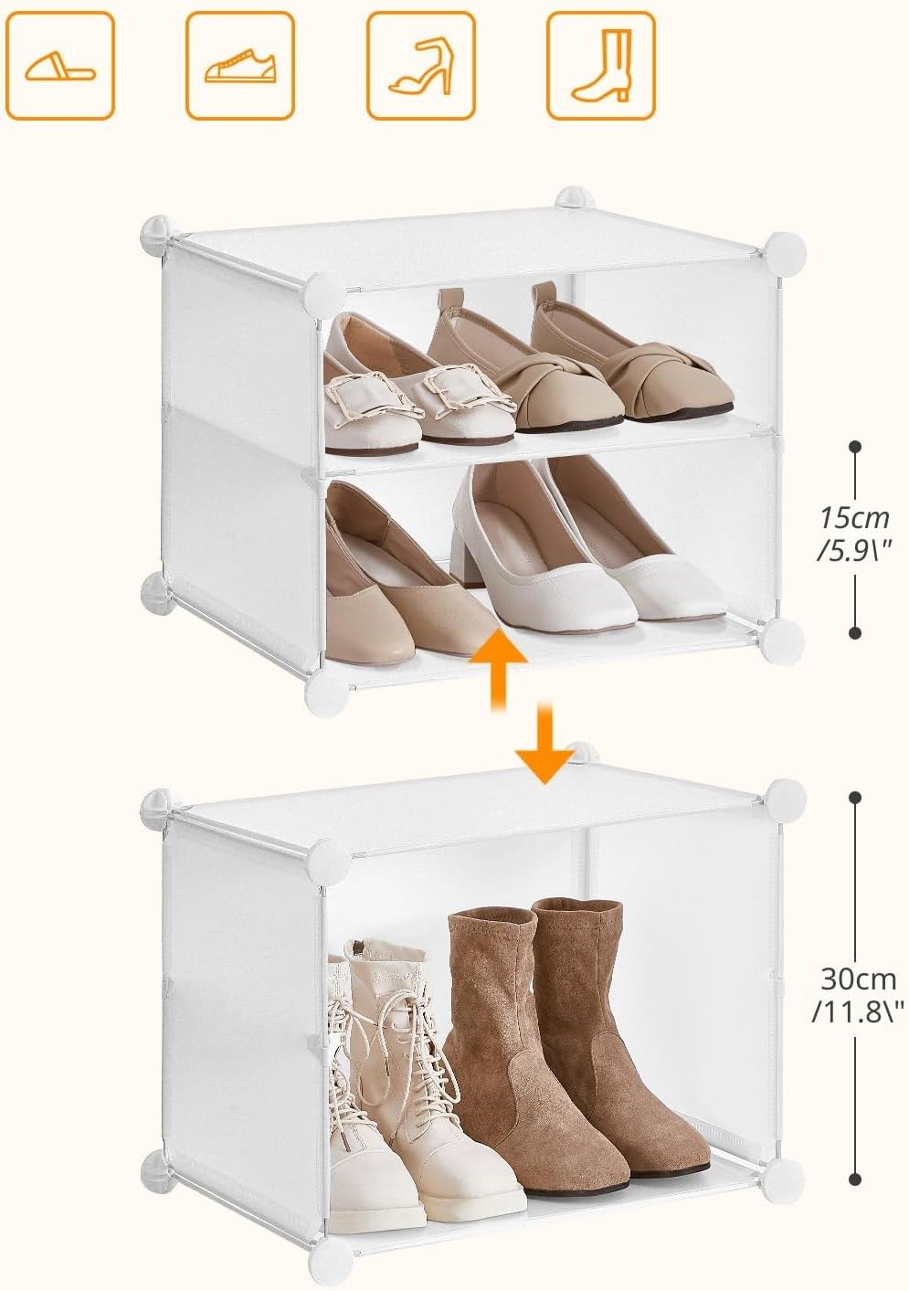 Thumbnail 2 de HOOBRO Scarpiera a 5 Scomparti con Sportello – Scaffale Porta-scarpe modulare in plastica, bianco EWT11SC01G1