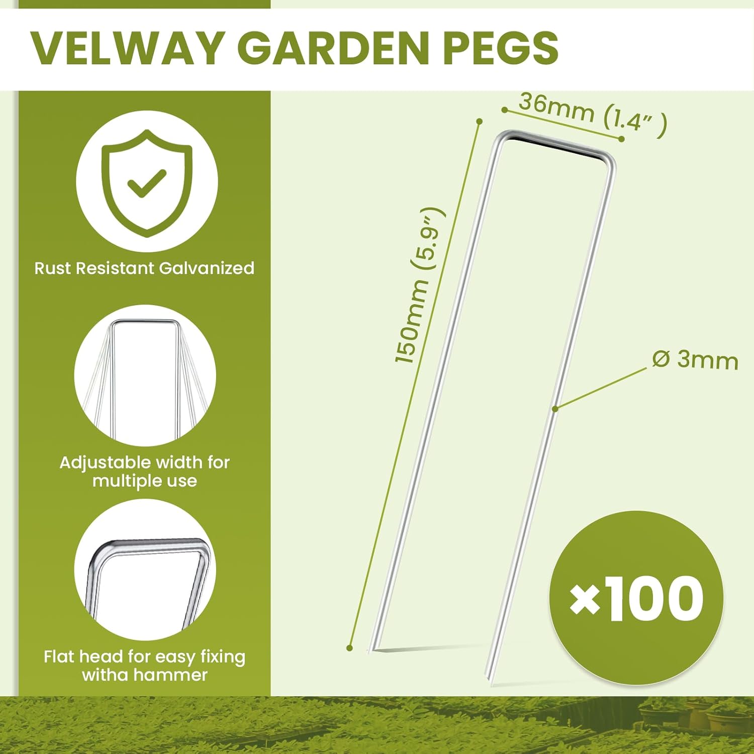 Detalle 2 de Velway piquets de fixation 100 150x36mm 🌱