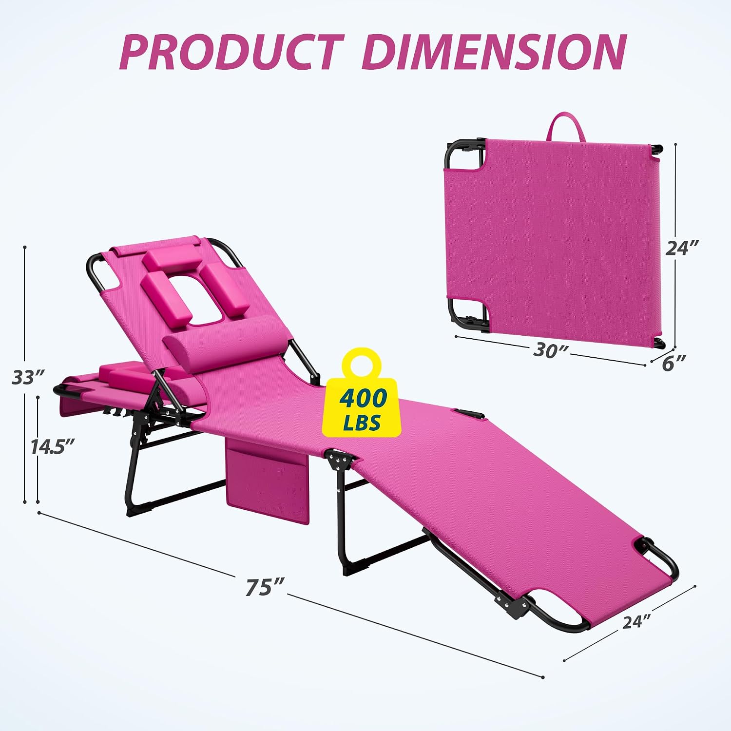 Detalle 2 de Candockway Folding Tanning Chair, 5-Position