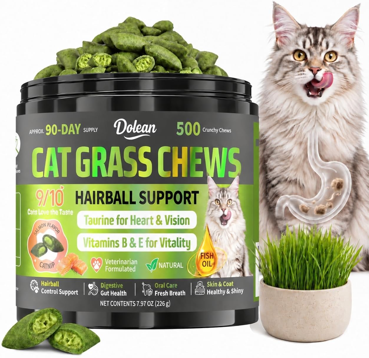 Detalle de Cat Grass Chews for Cats, 500 Chews