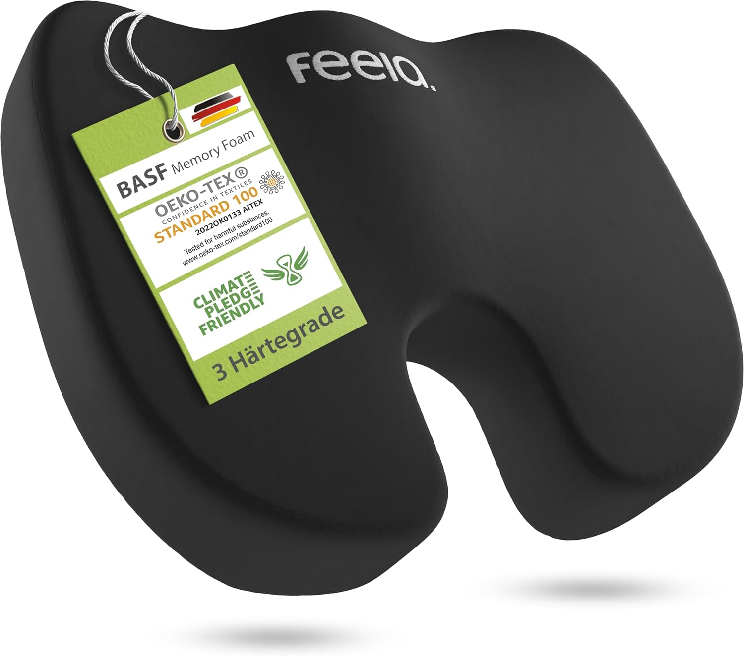 feela.® Orthopädisches Autositzkissen (44 × 36 × 7,5 cm) mit Memory-Schaum und 3 Härtegraden – Keilkissen für Fahrer & Mitfahrer