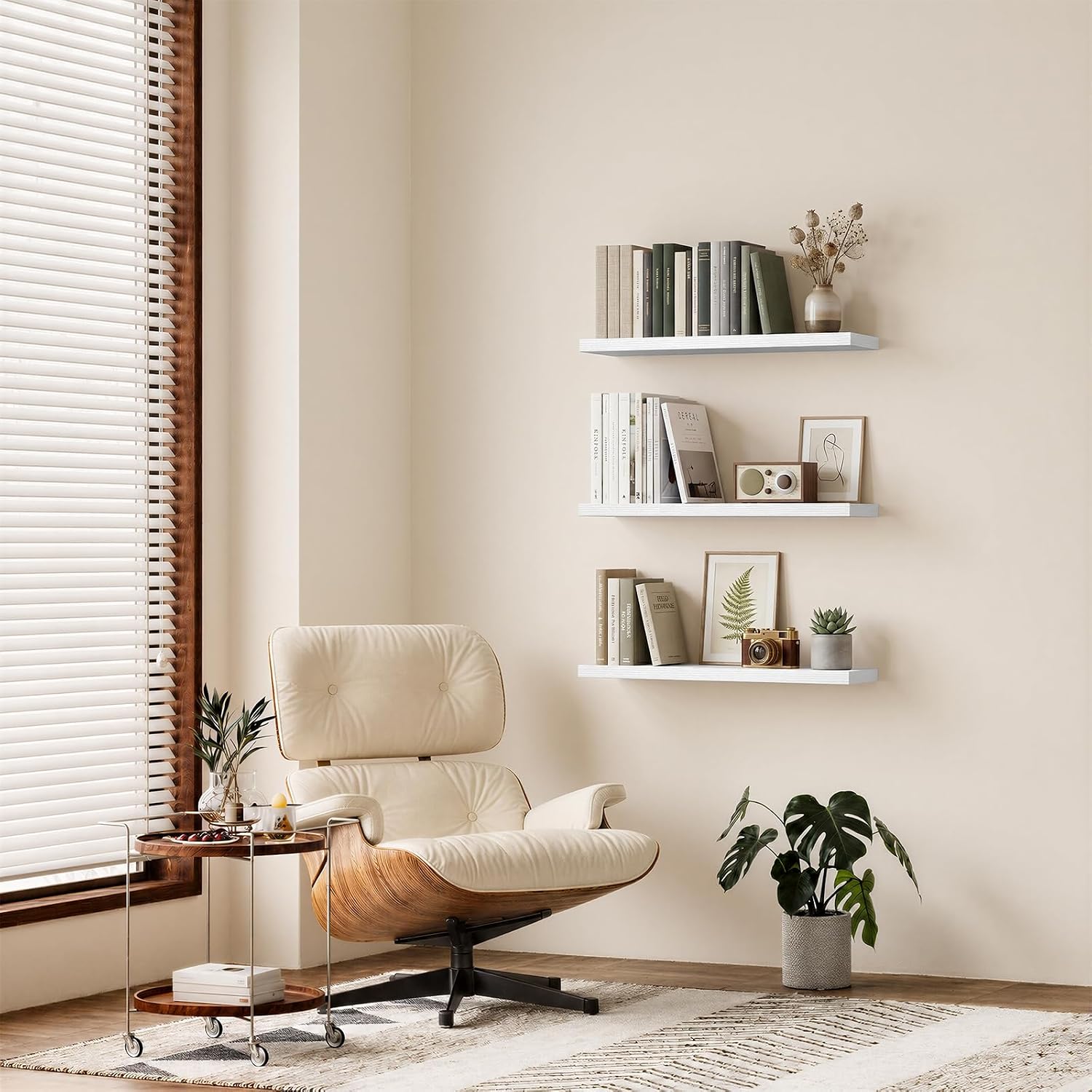 Detalle de BAYKA FSD3V147 White Floating Shelves, Set of 3, 35.4-Inch