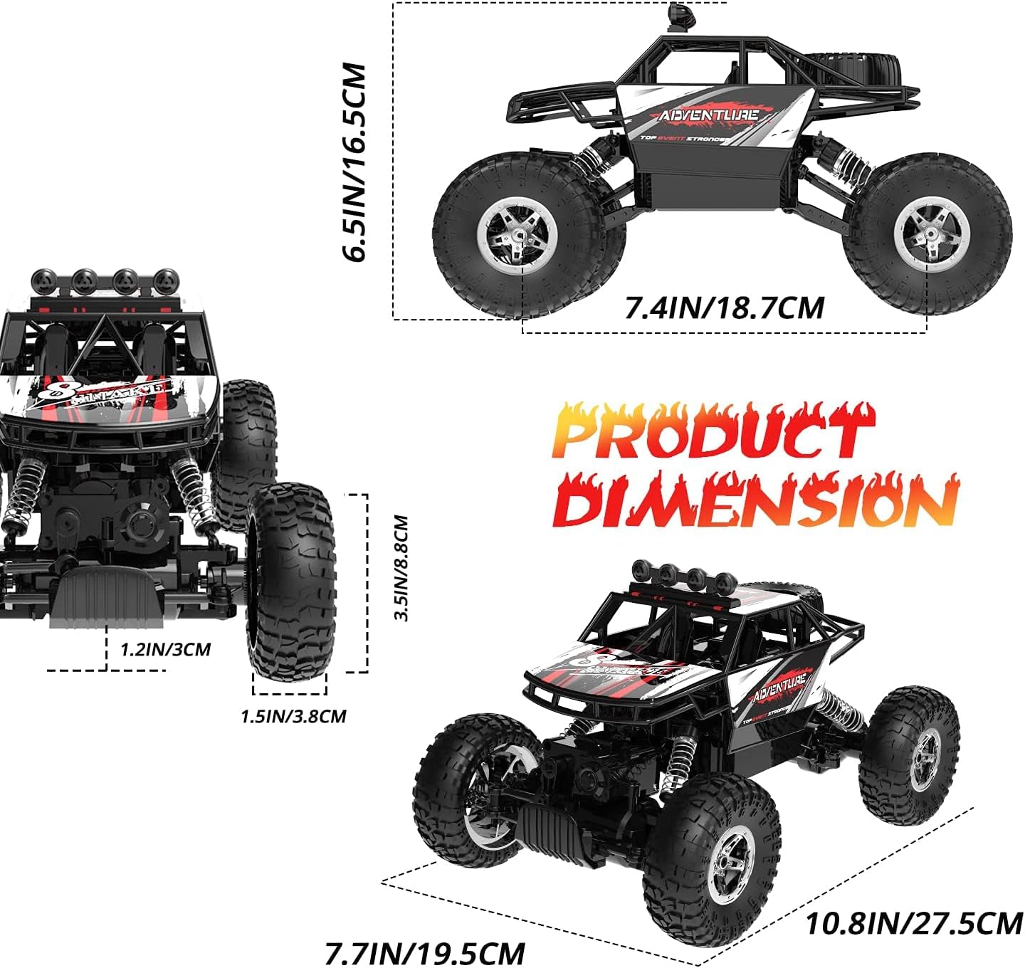 Thumbnail 6 de DEERC 1:14 RC Monster Truck 4WD Rock Crawler (Metal Body, Dual Motors, 2.4GHz, LED) – With 2 Batteries
