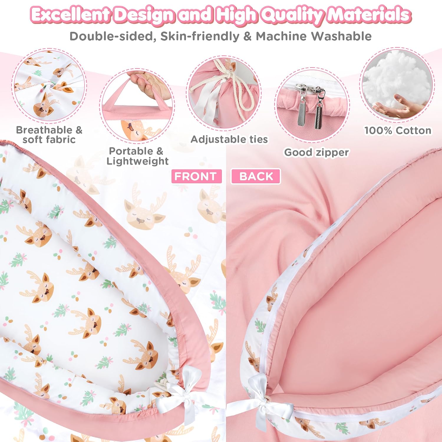 Thumbnail 5 de URMYWO Babynestchen Neugeborene – Nestchen 90x50 cm aus 100% Baumwolle, zweifarbig, handgefertigt