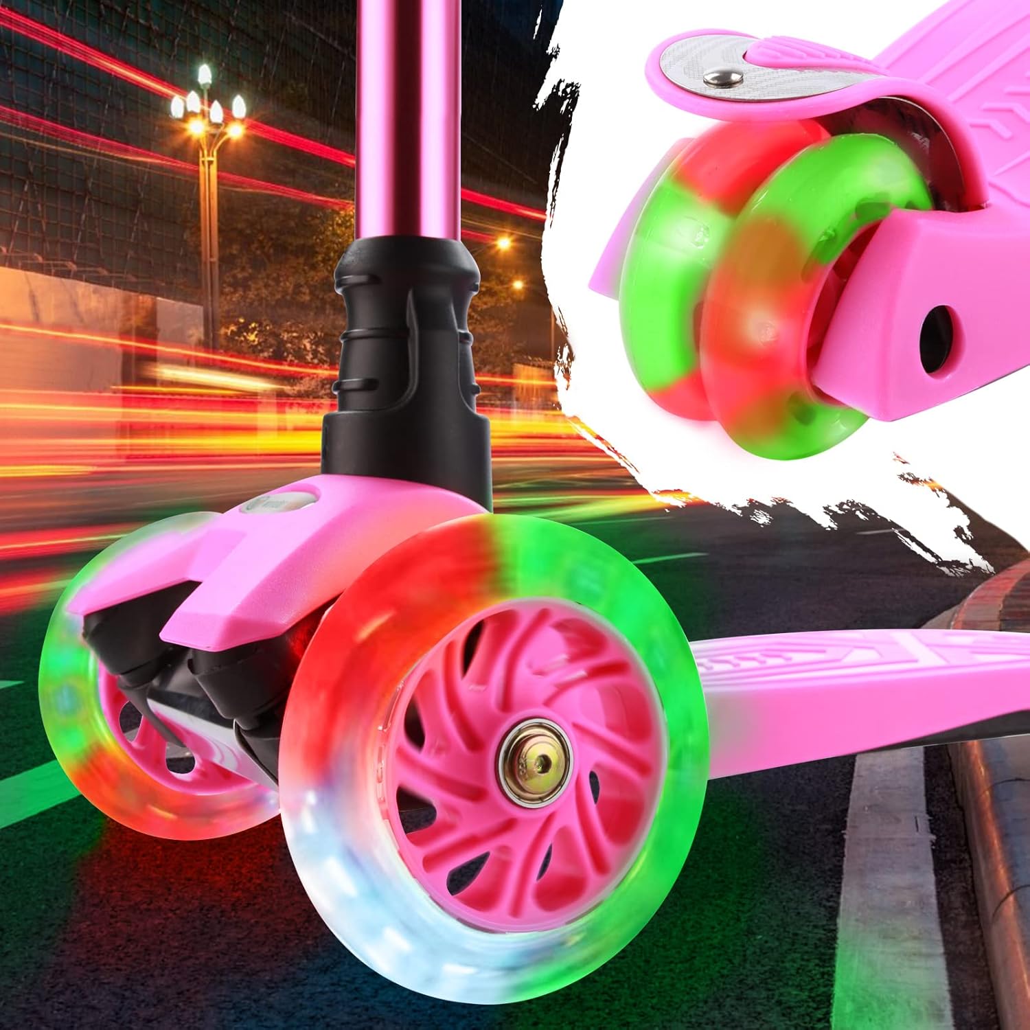 Thumbnail 1 de 3-Wheel Kids Scooter (Ages 6–12) with Light-Up Wheels, Sturdy Deck, and 4 Height Adjustments