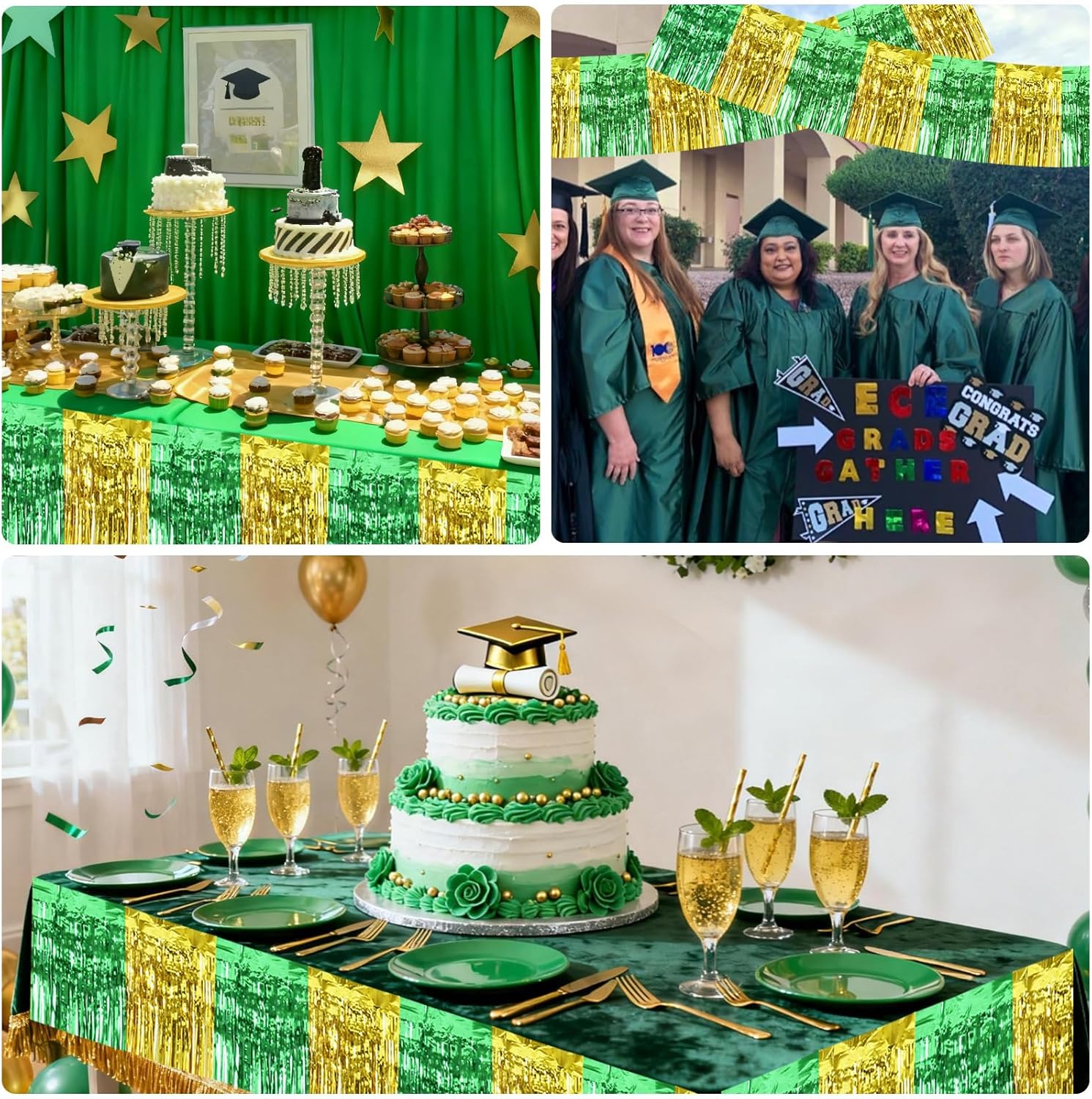 Thumbnail 3 de BEISHIDA 3 Packs Metallic Foil Fringe Garland – Green & Gold Tassel Banners (Total 30 Feet)