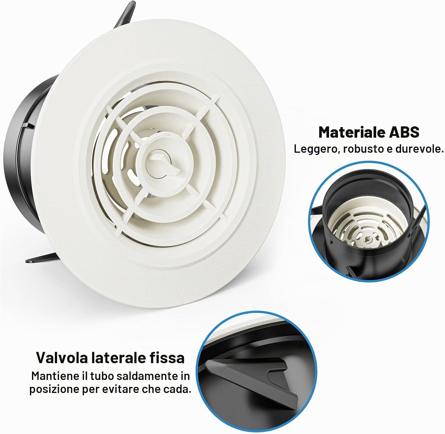 Thumbnail 2 de Hon&Guan 75mm Condotti di Ventilazione Rotonda in ABS con Protezione Insetti e Valvola Regolabile – Bianco
