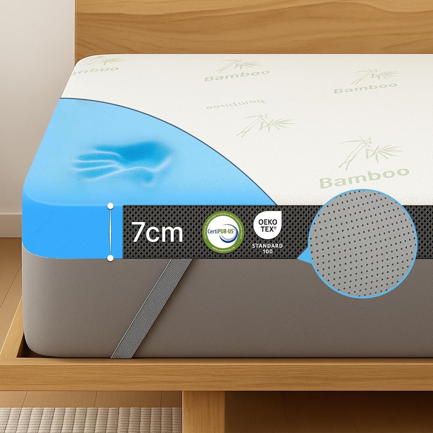 Thumbnail 2 de MKS.® Gel Topper 180x200 cm: 7 cm Gel-Memory-Schaum mit Bamboo-Bezug und Anti-Rutsch-System