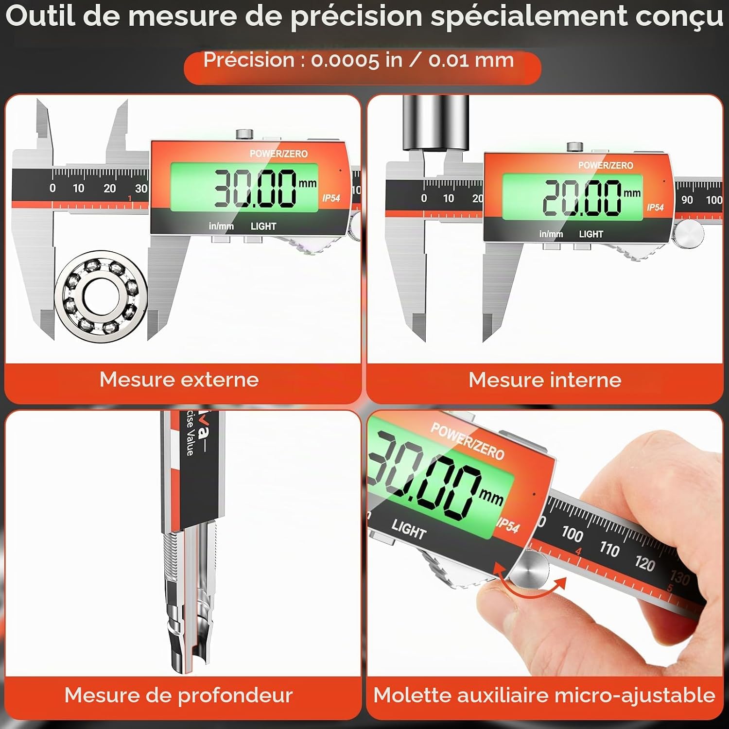 Thumbnail 6 de Preciva digitale schuifmaat van roestvrij staal, oplaadbaar, met lcd-display