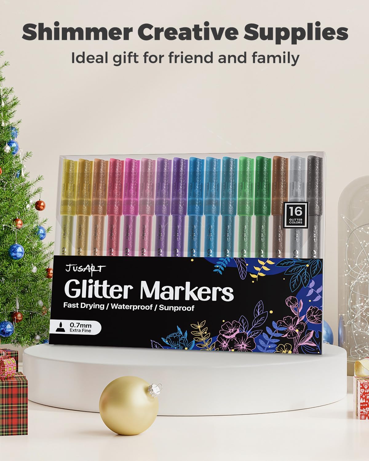 Thumbnail 6 de JusArt 16-Colour Acrylic Glitter Markers (0.7mm Fine Tip) – Metallic Shimmer Pens for DIY, Cards & Scrapbooking
