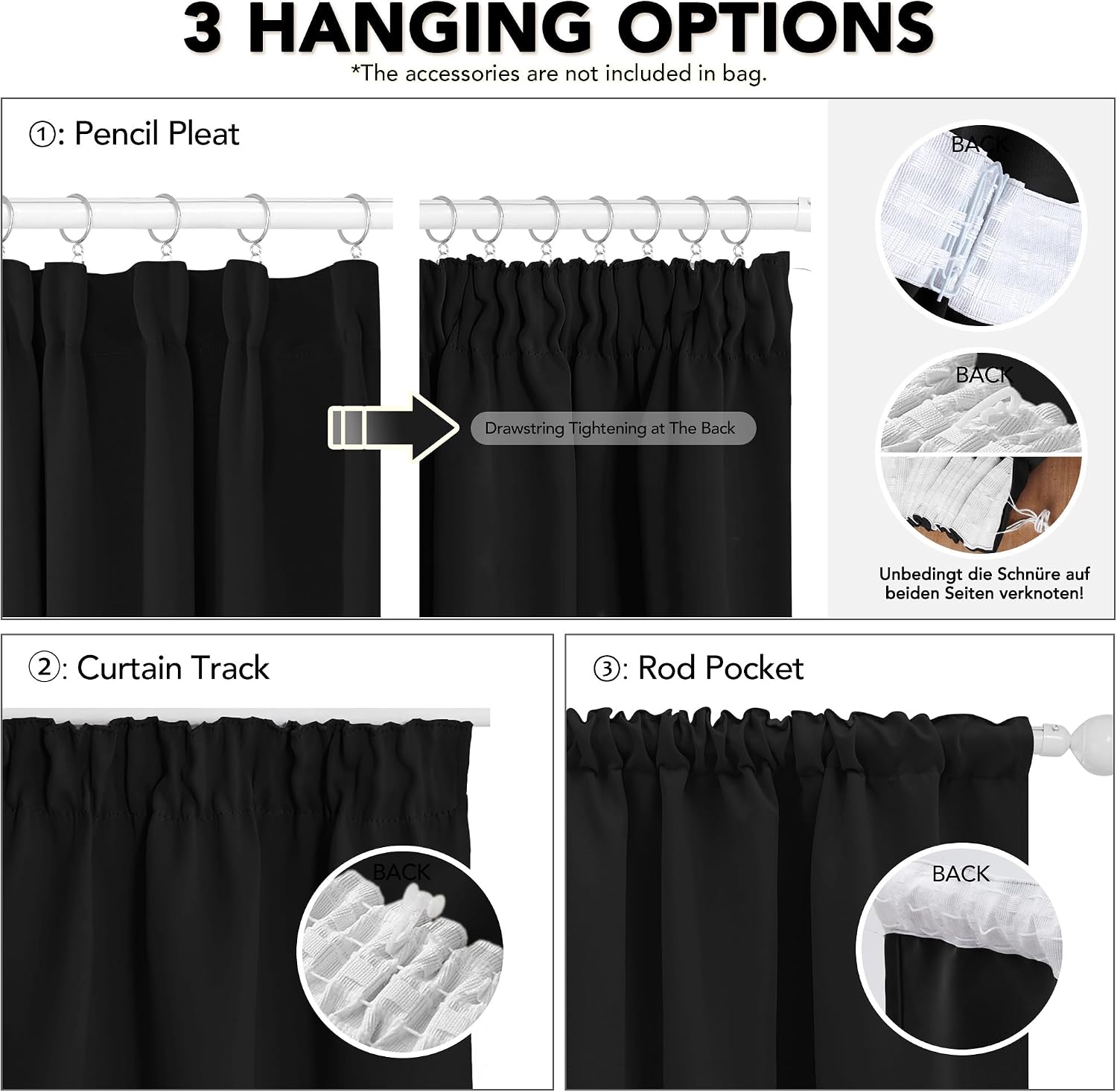 Thumbnail 4 de Deconovo Blackout Pencil Pleat Curtains 52×63 in 🪟