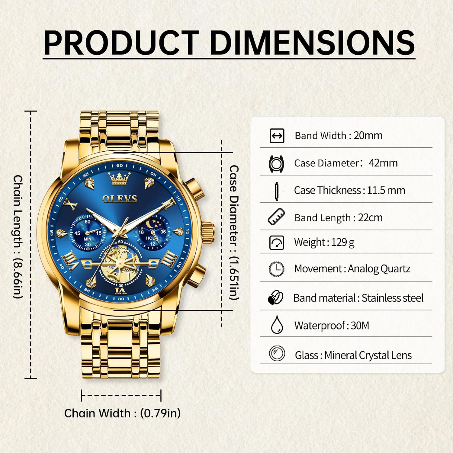 Detalle de OLEVS Men's Chronograph Watch 42mm