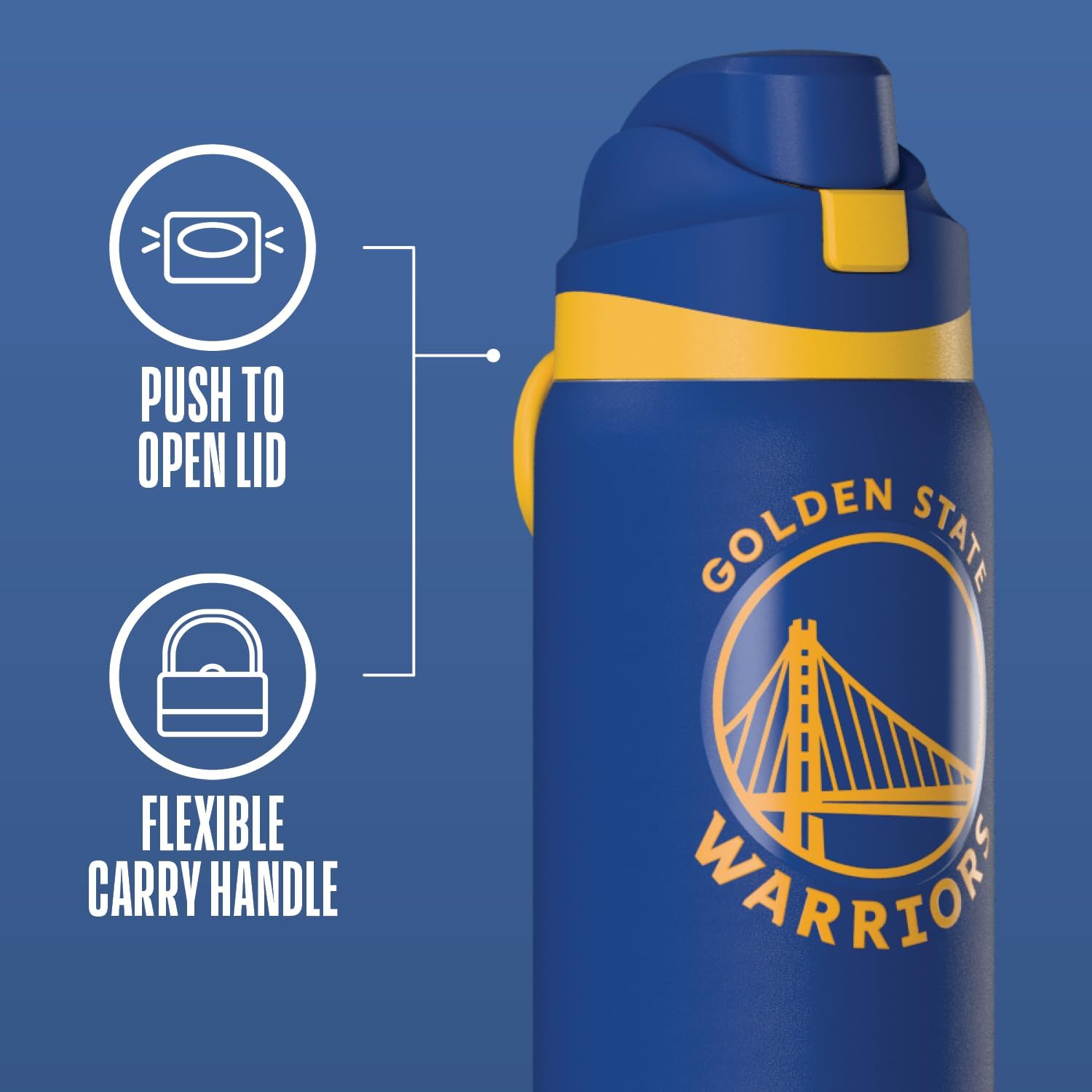 Detalle de Hydrapeak x NBA Golden State Warriors 32 oz Oasis Insulated Water Bottle with Push-Button Chug Lid