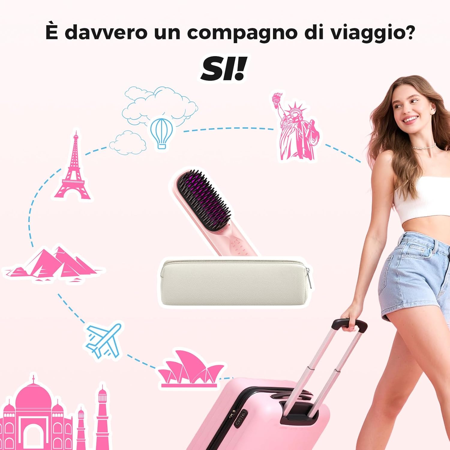 Detalle de Bopcal Spazzola Lisciante Senza Fili 10000 mAh – 3 in 1: lisciatura, districante e Power Bank