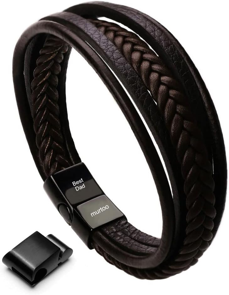 Thumbnail 6 de murtoo Herren Armband Edelstahl Echtleder Naturstein Geflochten mit Magnetverschluss