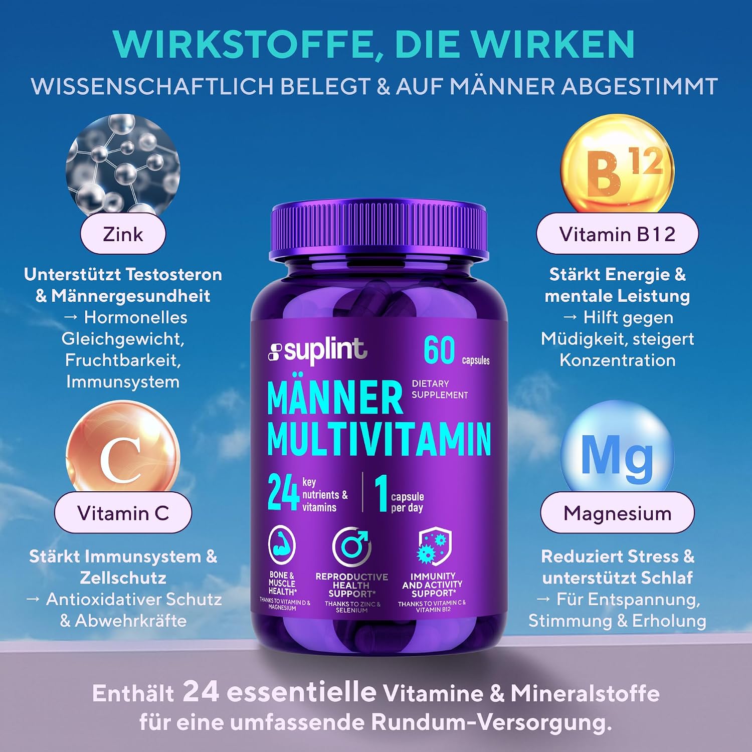 Detalle de Multivitamin für Männer, 60 Kapseln für 60 Tage