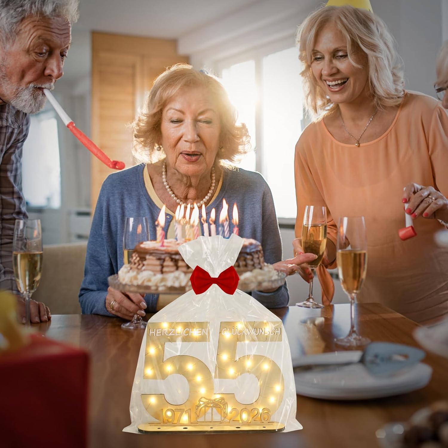 Thumbnail 6 de Seutgjie Geschenk zum 55. Geburtstag mit LED-Lichterkette, Holz-Schild & Geldgeschenk (29x21 cm)