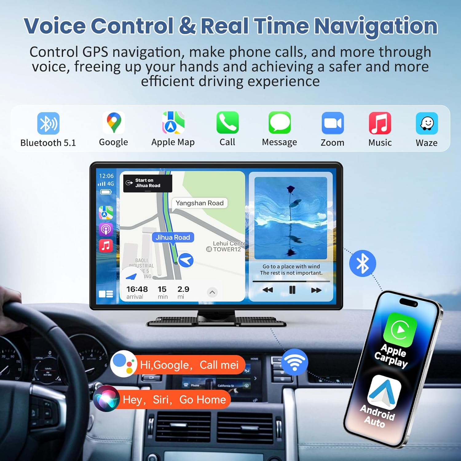 Detalle de Largest 11.3" Portable Carplay Screen with Wireless CarPlay/Android Auto and 4K Dash Cam